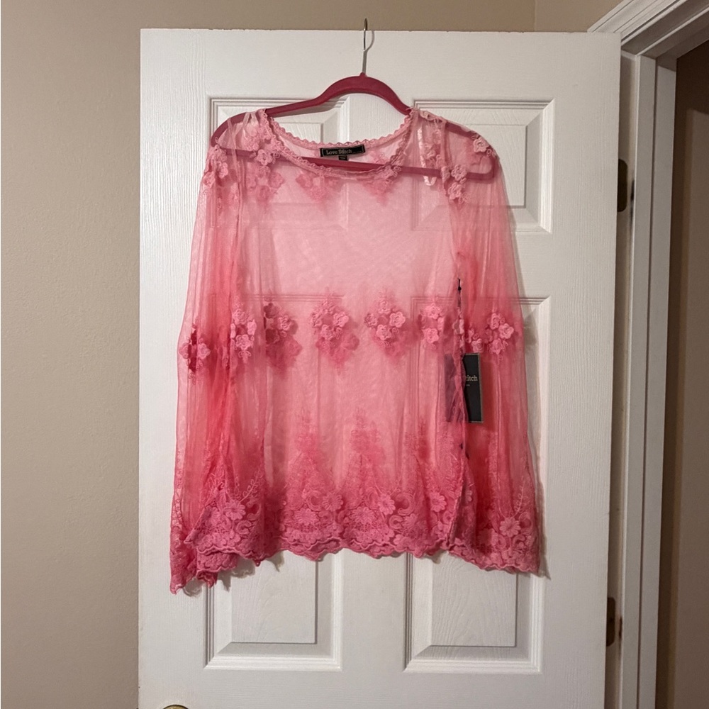 Love Stitch Pink Lace Mesh Ombre Blouse